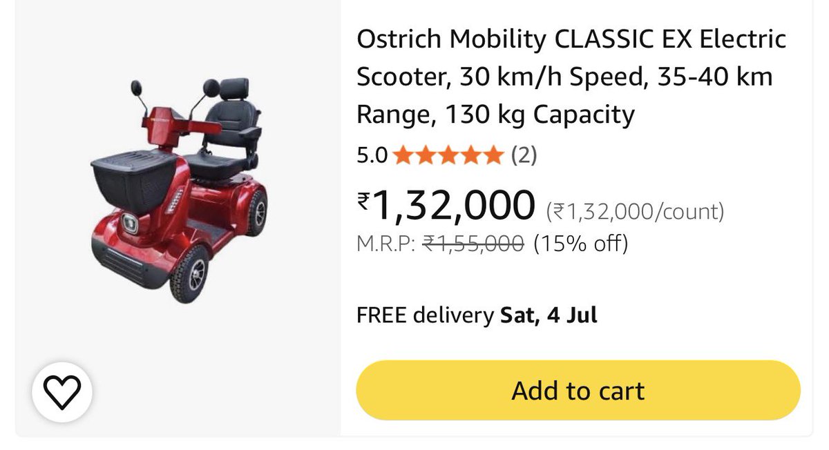 ganeshsonawane's tweet photo. I know ₹60k isn’t cheap, but look at how ridiculously expensive the existing alternatives are.

What’s interesting is that ours is being perceived as so affordable that the first few batches sold out even before inventory was ready.

As we scale, electric mobility will only get cheaper. We are already testing a new model and plan to launch our most affordable electric wheelchair yet in September, with a 1-year warranty.