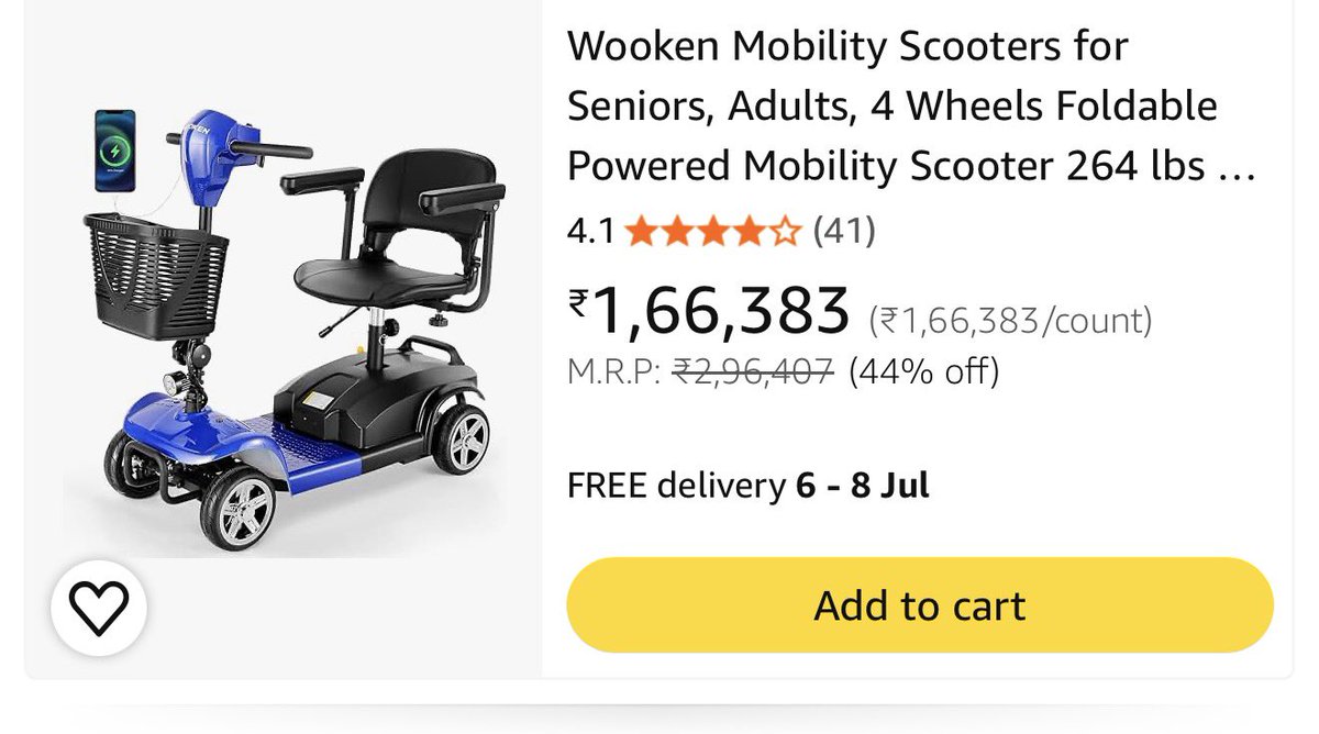 ganeshsonawane's tweet photo. I know ₹60k isn’t cheap, but look at how ridiculously expensive the existing alternatives are.

What’s interesting is that ours is being perceived as so affordable that the first few batches sold out even before inventory was ready.

As we scale, electric mobility will only get cheaper. We are already testing a new model and plan to launch our most affordable electric wheelchair yet in September, with a 1-year warranty.