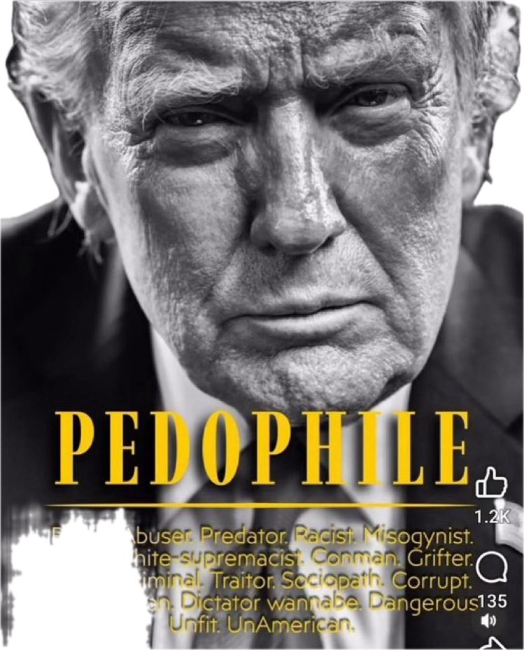 alister77175's tweet photo. Donald Trump is a paedophile and a child rapist, his wife is a prostitute and a sex trafficker. https://t.co/N3xTrykNlI