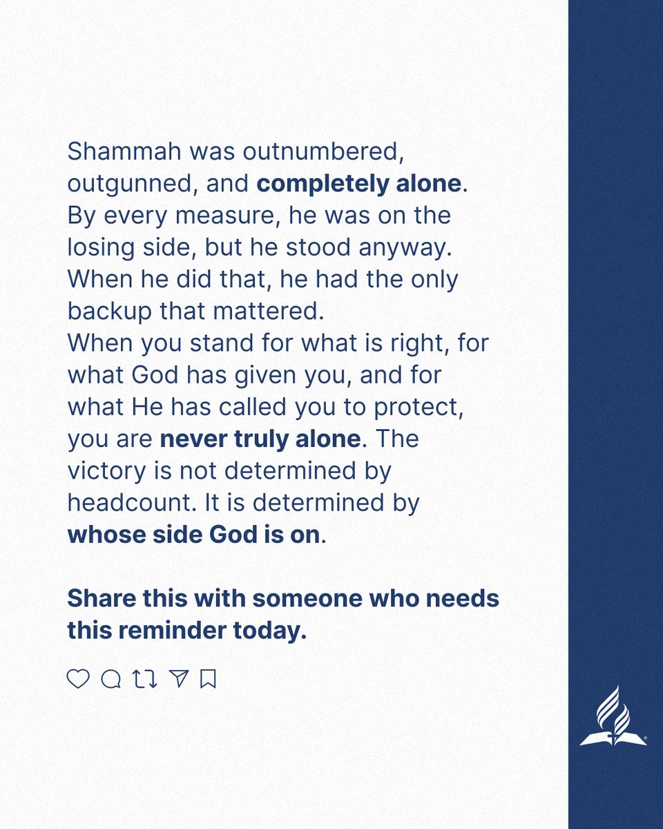 adventistchurch's tweet photo. When you stand for what is right, what God has given you, and what He has called you to protect, you are never truly alone. The victory is not determined by headcount. It is determined by whose side God is on.
Share this with someone who needs this reminder today. https://t.co/uOq2Rv95o9