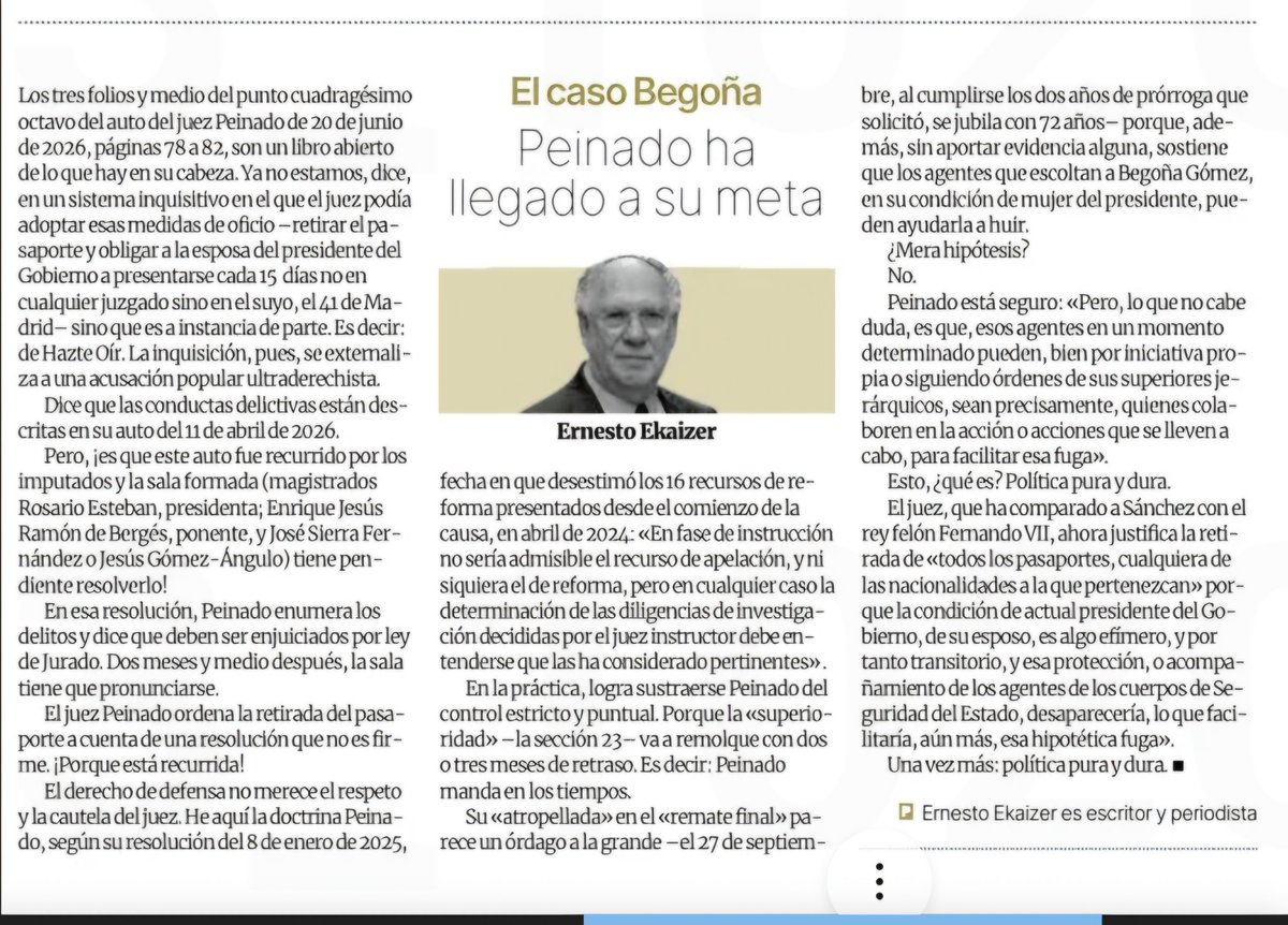 ErnestoEkaizer's tweet photo. El Periódico (edición impresa)
Mi análisis 
Caso Begoña https://t.co/r40WfIs6TM