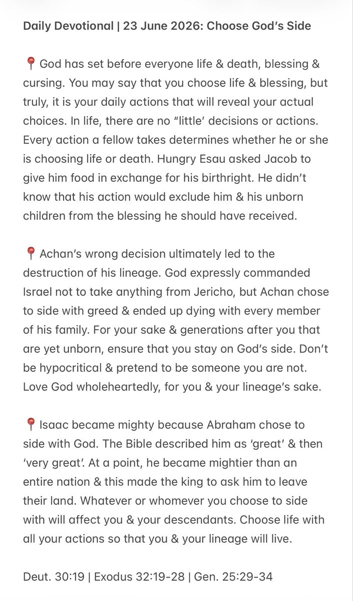 Jossef69's tweet photo. Daily Devotional | 23 June 2026: Choose God’s Side https://t.co/vtmKQZxY6q