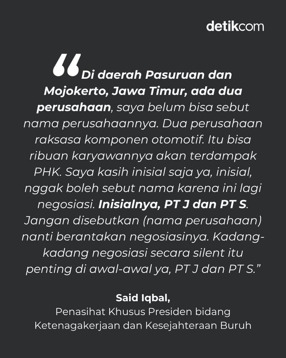 detikoto's tweet photo. Dua pabrik komponen otomotif di Jawa Timur dikabarkan akan pindah ke Vietnam, memicu potensi PHK ribuan pekerja 👥❌

Berikut bocoran dari Said Iqbal selaku Penasihat Khusus Presiden bidang Ketenagakerjaan dan Kesejahteraan Buruh! 💬

#detikOto #Otomotif https://t.co/EnFwb2rdPV