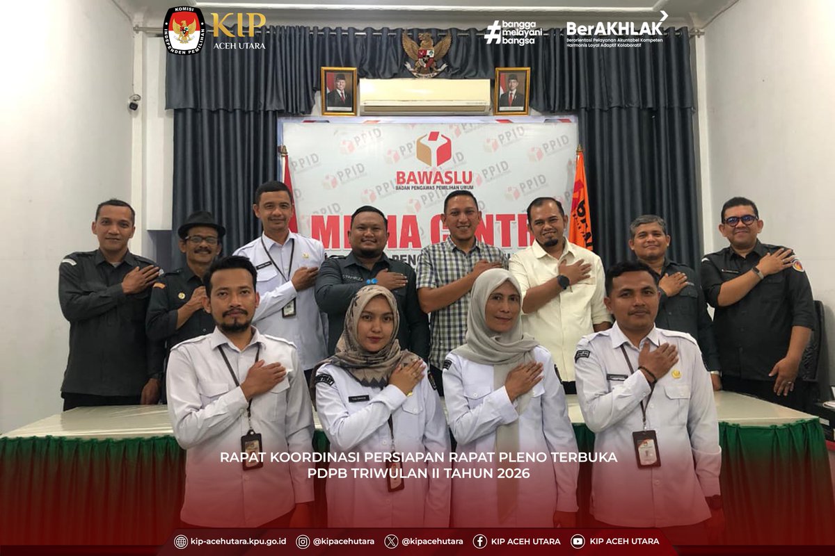 kipacehutara's tweet photo. #TemanPemilih KIP Kabupaten Aceh Utara melaksanakan Rapat Koordinasi bersama Panwaslih Kabupaten Aceh Utara terkait persiapan pelaksanaan Rapat Pleno Terbuka Pemutakhiran Data Pemilih Berkelanjutan (PDPB) Triwulan II Tahun 2026 tingkat Kabupaten Aceh Utara.

#KPUMelayani https://t.co/HbnD1j5C3I