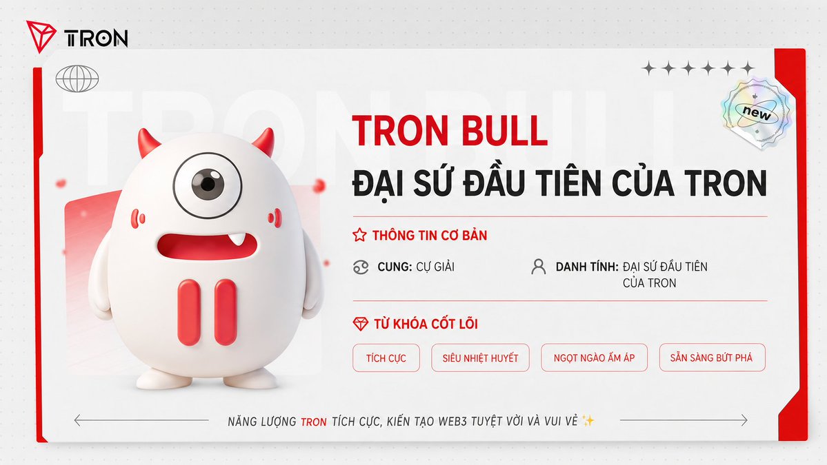 TronDao_VIE's tweet photo. Xin chào mọi người!

Mình là TRON BULL phiên bản nâng cấp hoàn toàn mới đây! ✨

Kể từ hôm nay, mình sẽ chính thức trở thành Đại Sứ May Mắn của TRON 🤗

💖 Thân hình mềm mại đáng yêu,
👀 Đôi mắt long lanh đầy sức sống,
😁 Và nụ cười chữa lành với chiếc răng nanh nhỏ xinh

Từ nay về sau, rất mong nhận được sự yêu mến và đồng hành của mọi người nhé~ 🫶

#TRON #TRONBULL
