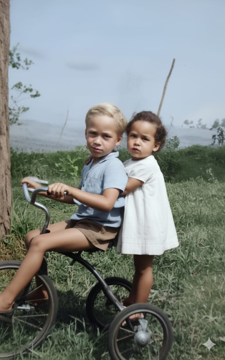 KigoziMaggie's tweet photo. OK We were once young too! The one with big cheeks is me and my big brother @arthurblick is riding the bike. @ARTHURBLICKJR1 https://t.co/JjcYKBa8E9