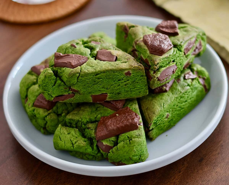 foodistnote's tweet photo. ホットケーキミックスで手軽に「抹茶スコーン」を作りませんか？ホットケーキミックス／抹茶パウダー／牛乳／サラダ油／チョコレート、のたった5つの材料で作れます。チョコ以外の材料を混ぜ、チョコを割り入れて成形し、170℃のオーブンで10～15分焼くだけです。バター不要で超簡単に作れます。 https://t.co/tRm5uFO6gM