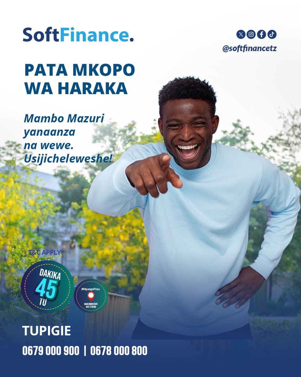 softfinancetz's tweet photo. 60% 𝐲𝐚 𝐰𝐚𝐭𝐞𝐣𝐚 𝐰𝐞𝐭𝐮 𝐰𝐚𝐥𝐢𝐨𝐜𝐡𝐮𝐤𝐮𝐚 𝐦𝐢𝐤𝐨𝐩𝐨 𝐲𝐞𝐭𝐮 𝐰𝐚𝐦𝐞𝐨𝐧𝐠𝐞𝐳𝐚 𝐯𝐲𝐚𝐧𝐳𝐨 𝐯𝐲𝐚𝐨 𝐯𝐲𝐚 𝐦𝐚𝐩𝐚𝐭𝐨.

Hii sasa ni zamu yako, Tutakupatia mkopo na njia kukuza mtaji wako

Tembelea ofisi zetu kuanza safari yako
📍Makumbusho stendi 
#MpangoPesa https://t.co/NSLaqfFaTj