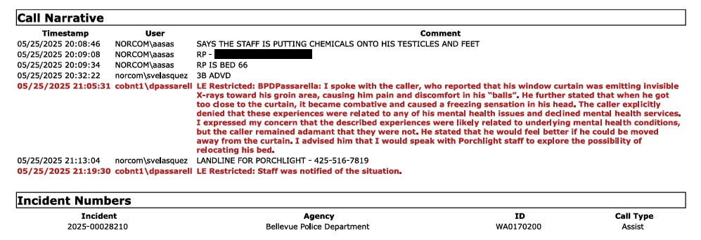 FactoriaLLS's tweet photo. Just another example of what kind of calls our Bellevue Police Officers have to respond to. They should be policing the city, but they're often doing social work.
Focus on the red text. Read from the top line down.
#Bellevue #Eastgate #PorchlightMensShelter https://t.co/mGoJRvcpJh