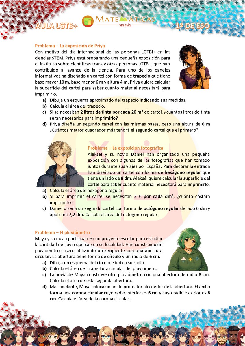 David_Cadd's tweet photo. 🏳️‍🌈 #AulaLGTB+ 🏳️‍🌈
1️⃣ Nuevo material para 1º de ESO. Esta semana compartimos una nueva colección de problemas sobre 📏 áreas. Matemáticas contextualizadas en situaciones cercanas y significativas 🧵👇 https://t.co/1YjbZ6048N