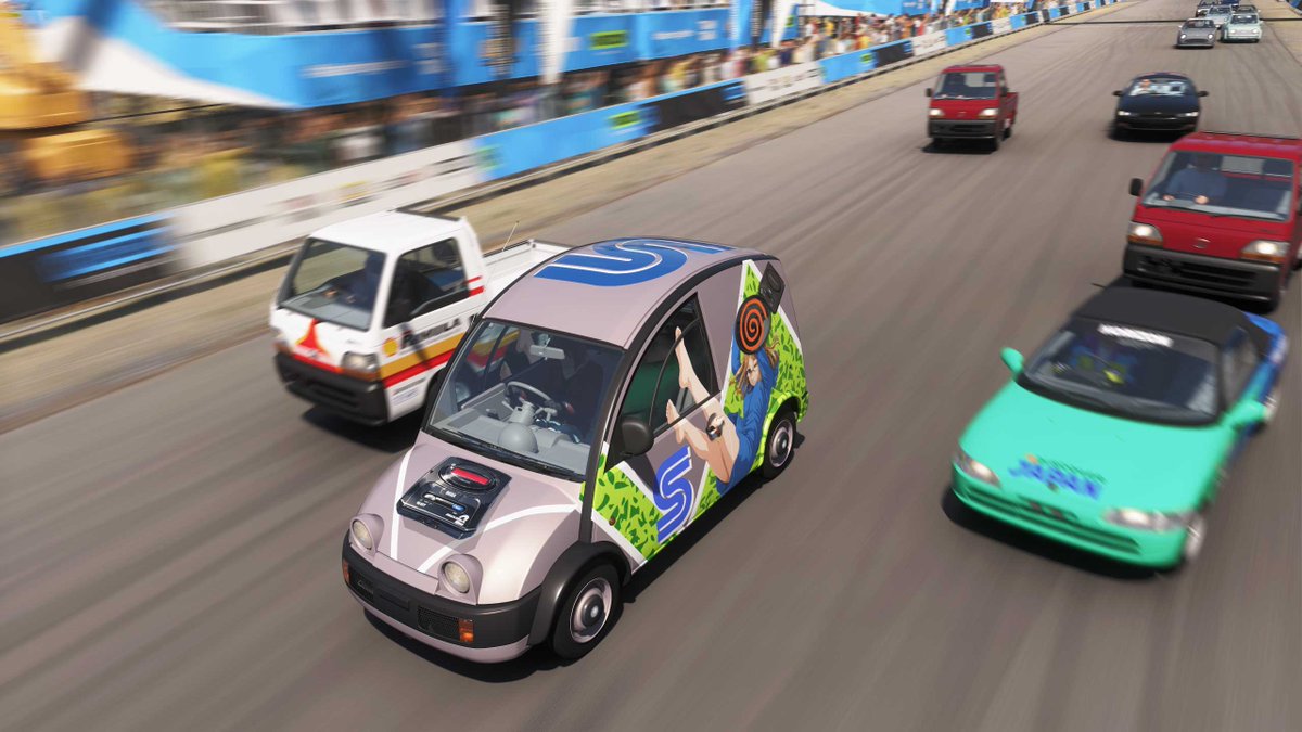 bad_carrot's tweet photo. 【Forza Horizon 6】2026/06/23
デイリーイベント【ショートサーキット】。1980年代の車に乗って鳥野山サーキットで勝利が条件です。
鳥野山サーキットはココです。コースの制限として、"国内向けノンジャンル"という事ですが、候補に出た車を1980年で絞る込むと4台のみになります。もっとあるはずなんですけど。レースを作っちゃう手もありますね。1980年代がまもられていれば大丈夫でしょう。
1989 NISSAN S-CARGOで参戦したんでけど、なぜ"S"の字が大きくプリントされているか?「SEGA」の"S"か?いやいや
　S car Go!
　エス・カー・ゴー
　エスカルゴ
いやですわ。ですわ。
外人さんに通じるかしら?
#ForzaHorizon6 #FH6 #異世界おじさん