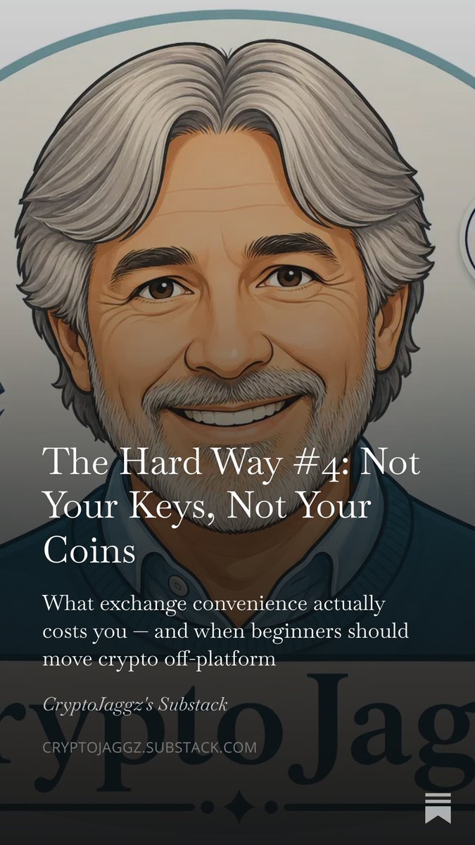 CryptoJaggz's tweet photo. New release in The Hard Way Series

Lesson #4: Not Your Keys, Not Your Coins

Convenient until it isn't — exchanges get hacked, frozen, or fail.

I learned this one the expensive way.

Free Top 10 Scams checklist 👇
https://t.co/5Ptnj2A7Cq https://t.co/udz6Sd2UP0