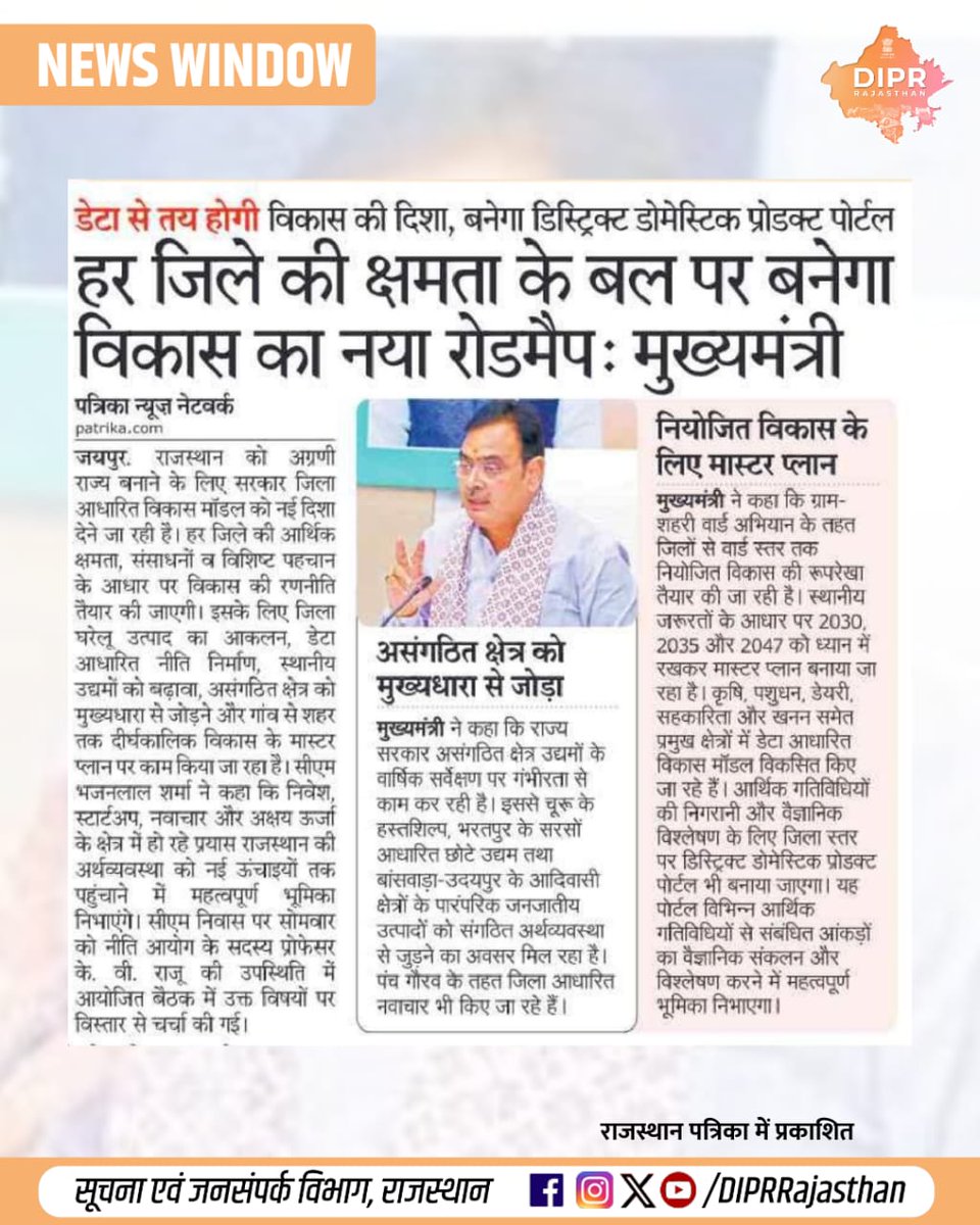 DIPRRajasthan's tweet photo. सुर्खियों में राजस्थान...
@BhajanlalBjp @KumariDiya @DrPremBairwa @RajCMO @RajGovOfficial
#DIPRRajasthan #Rajasthan #RajasthanNews #आपणो_अग्रणी_राजस्थान https://t.co/NfHxuOI14m