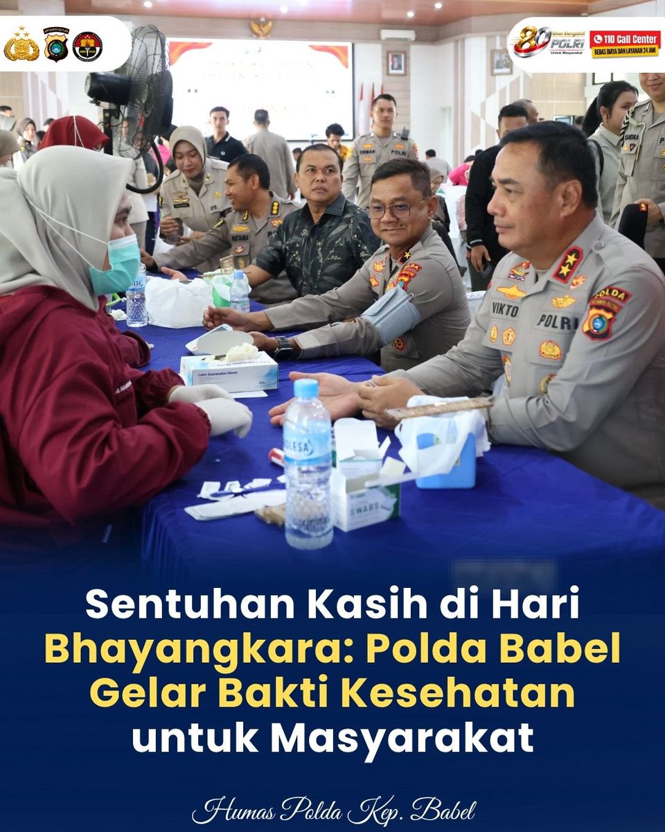 BabelBid's tweet photo. Pada Selasa, 23 Juni 2026, bertempat di Gedung Tribrata Polda Kepulauan Bangka Belitung, digelar secara massal Baktikes dalam rangka menyambut dan memperingati Hari Bhayangkara ke-80.

#polri #polriuntukmasyarakat 
#poldababel 
#HutBhayangkara80 #baksos https://t.co/cmAX80edaz
