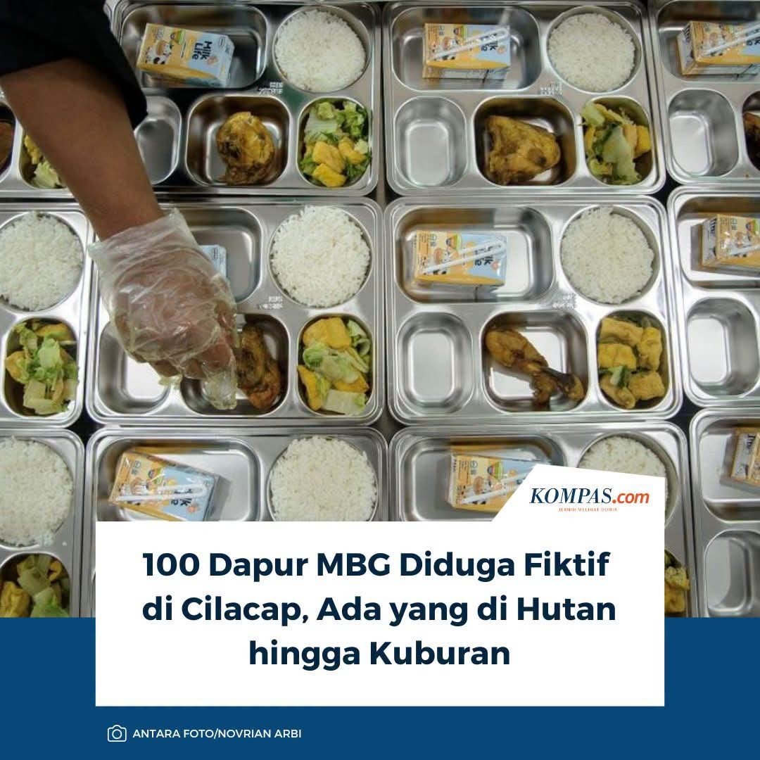 MiskinTV_'s tweet photo. Setiap hari ada saja berita tentang bobroknya negeri ini.

100 Dapur Fiktif, bayangkan berapa uang negara yang digelontorkan untuk  dana insentifnya. Kalo satu dapur bisa dapat Rp6jt/hari, dalam sehari uang negara telah dicuri Rp600jt.

Tim investigasi menemukan 100 titik dapur SPPG fiktif di Kabupaten Cilacap. Lokasi-lokasi yang terdaftar di dalam sistem setelah diverifikasi ternyata berada di area yang tidak masuk akal seperti tengah hutan hingga pemakaman/kuburan.

Kasus ini melibatkan praktik jual beli ID titik dapur dan penyalahgunaan dana insentif operasional. Oknum pendaftar sengaja mencari nomor ID tanpa membangun fasilitas fisik untuk meraup keuntungan sepihak.