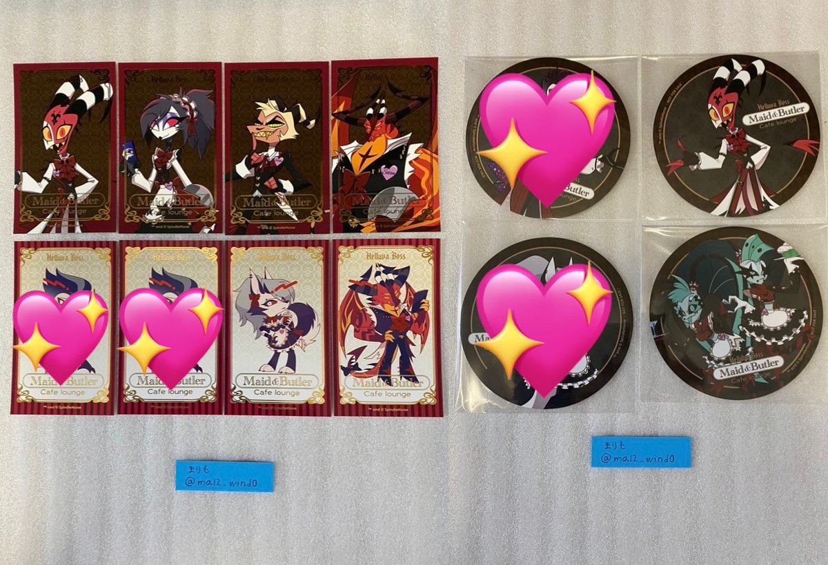 ma12_wind0's tweet photo. 【交換、譲渡】 アニメイトカフェ アニカフェ ヘルヴァボス SD アクリルスタンド アクスタ 缶バッジ トレーディング箔押しカード カード コースター ステッカー

譲)ミリー モクシー オクタヴィア サリー サタン フィッツァローリ フィズ ルーナ グラム＆グリッツ ブリッツ ストライカー
→ https://t.co/8LMsd9myyt