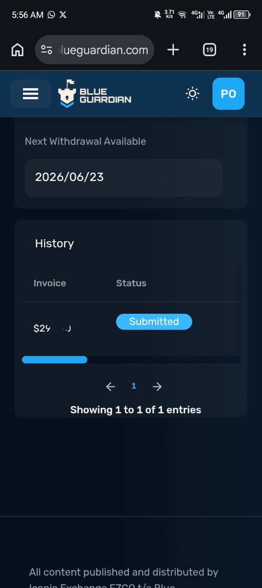 PropTradingHQ's tweet photo. Today, first payout requested with @BlueGuardiancom let's see how fast it comes https://t.co/RWfRzd40P7