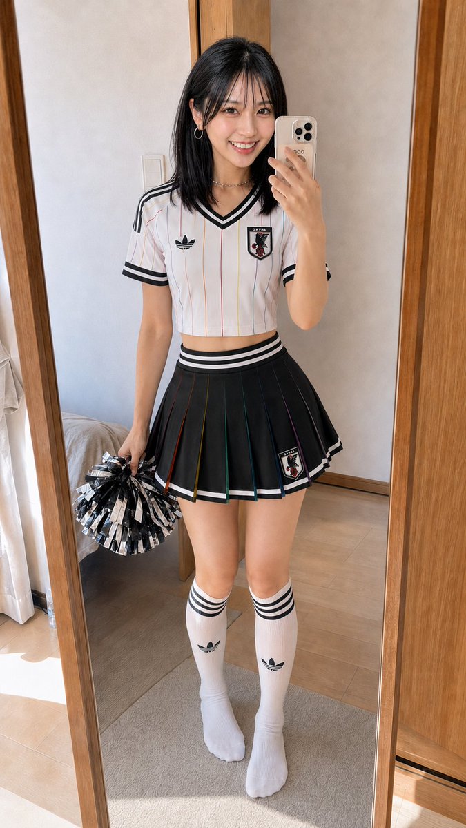 PinokoAi44523's tweet photo. 金曜日は、決勝トーナメントまで見ることの出来ないアウェーのユニフォームのデザインの衣装で応援します。
ユニフォームの画像見せてメッチャお願いしたら、作ってくれた。感謝です！

#AI美女 #日本vsスウェーデン #ジムでトレーニング中 https://t.co/wKfqjYm0uC