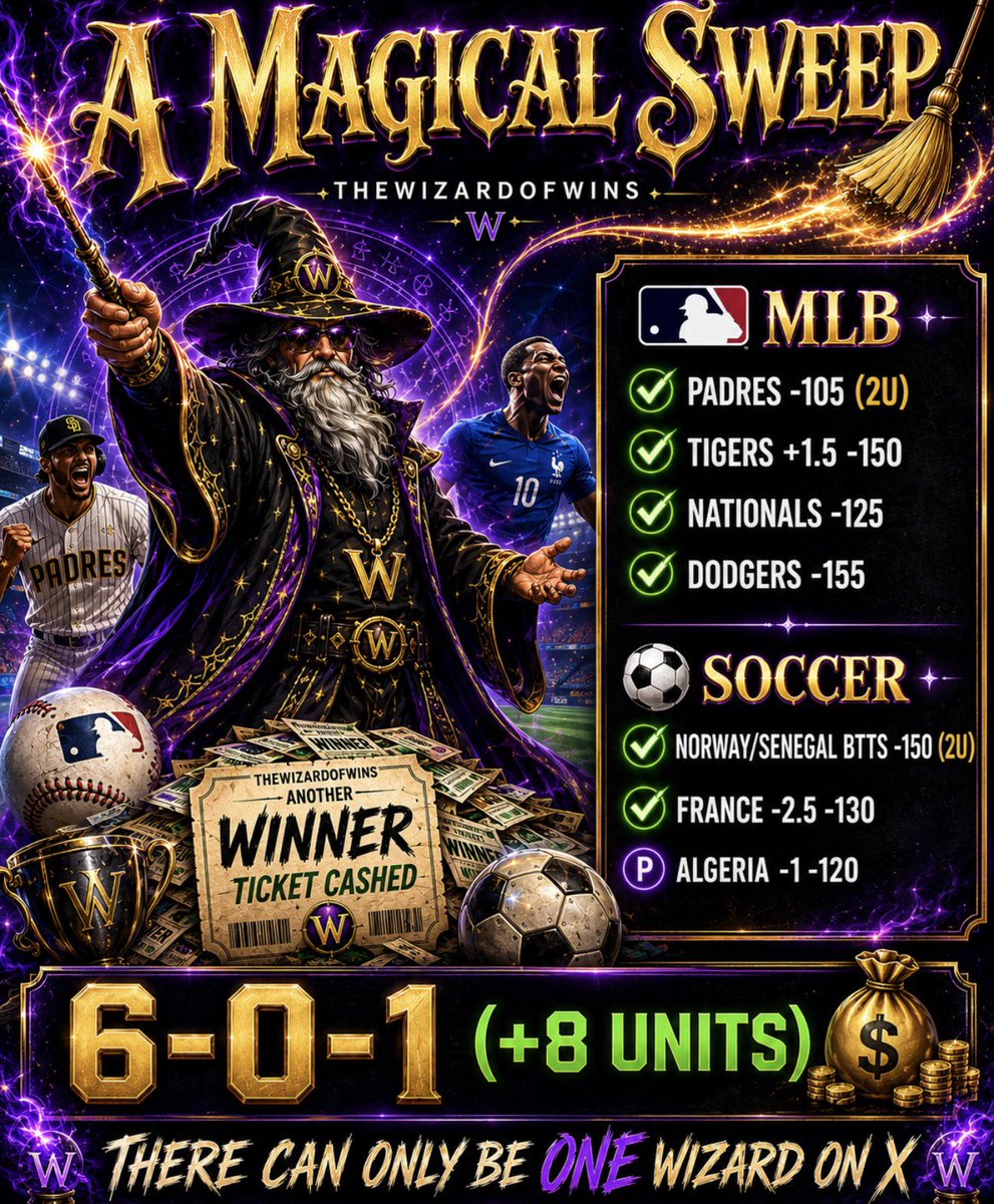 TheWizardofWins's tweet photo. The Wiz wants to congratulate everyone who took advantage of his $1 magic promo 🪄

You just witnessed a Magical Sweep 🧹

He will let the acolytes who missed it get one more chance 💫
https://t.co/rWFqpzZOan

Drop a ♥️ if you Believe in the Wiz 🧙‍♂️ https://t.co/jwZdwpj8Bd
