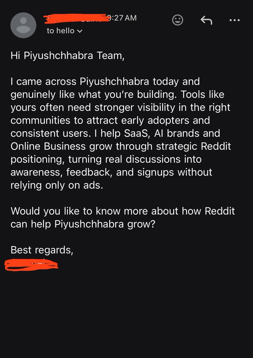 thatmanio's tweet photo. This is the issue with AI doing cold emails on autopilot.

I have literally 3 products I am trying to promote and sell but this person/bot wants to help grow my personal portfolio website 🫠🙄🙄 https://t.co/Zt1Yu46OEV