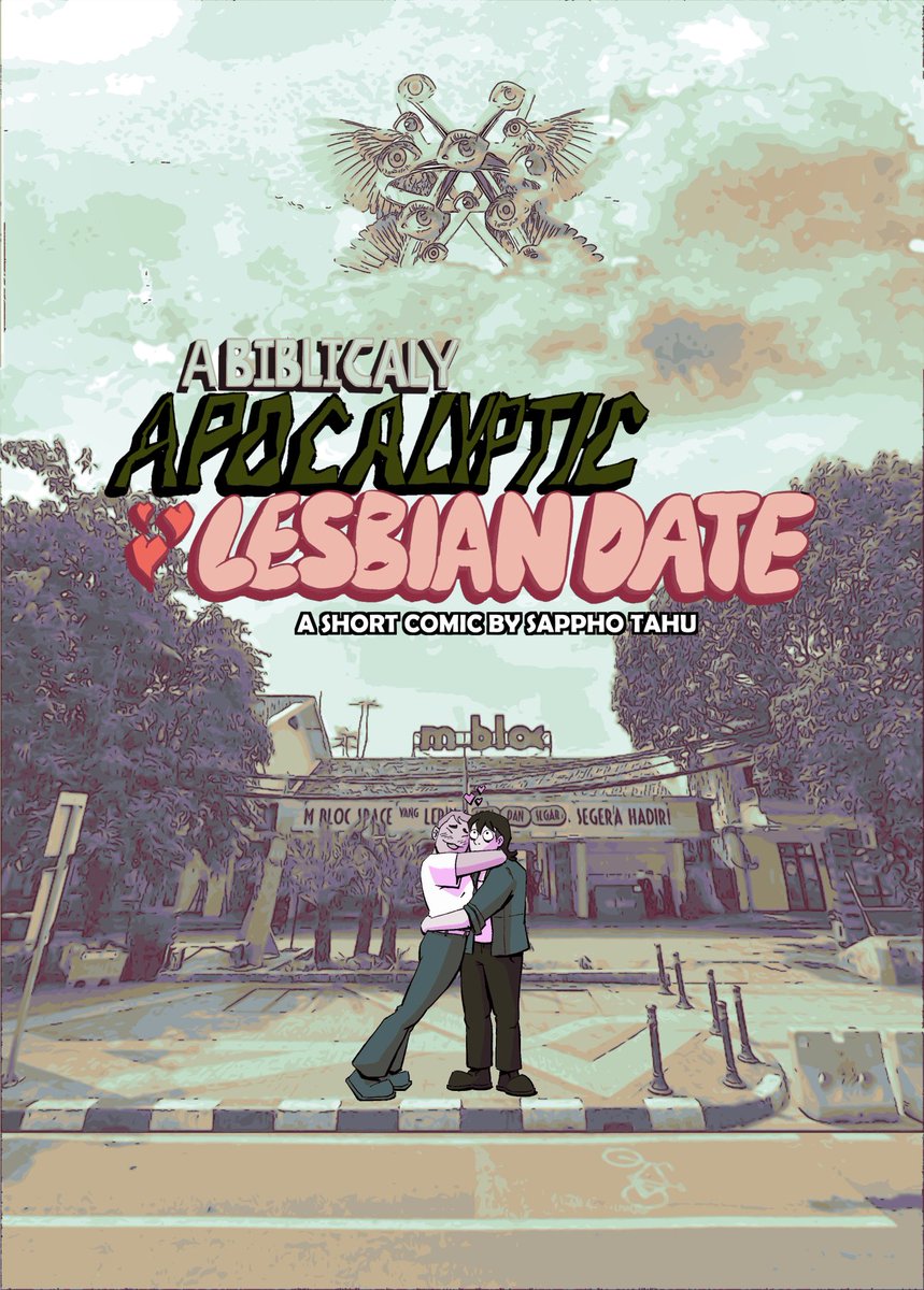tahu_sappho's tweet photo. A Biblically Apocalyptic Lesbian Date (GL butch4butch comic) - Two Jaksel butches go on a date at the end of the world. Inspired by Selamat Pagi Malam and Dededede. a sappho tahu pride special! #artidn

(1/6) https://t.co/uPyLdExaGK