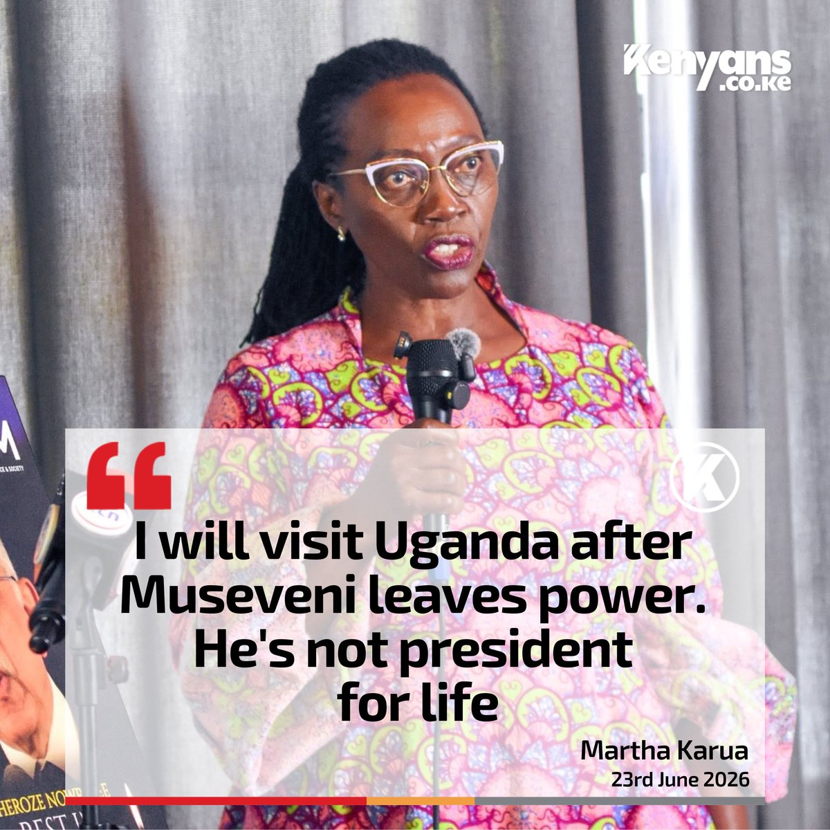 Kenyans's tweet photo. I will visit Uganda after Museveni leaves power. He's not president for life - Martha Karua https://t.co/ewSJTicYFH