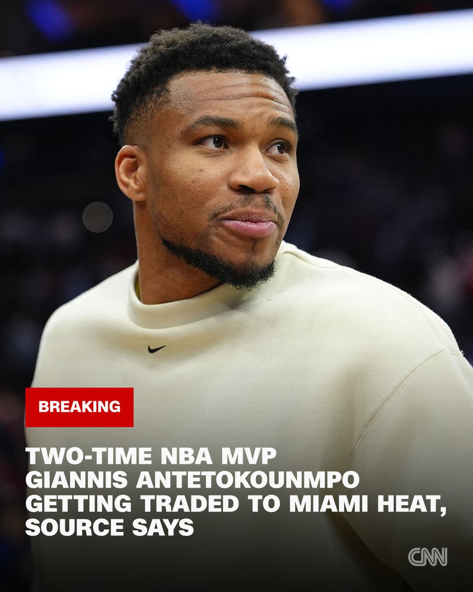 cnnbrk's tweet photo. Two-time NBA MVP Giannis Antetokounmpo is getting traded to the Miami Heat, source says. https://t.co/M7tyHIPKa5 https://t.co/rcdPsuSGjn
