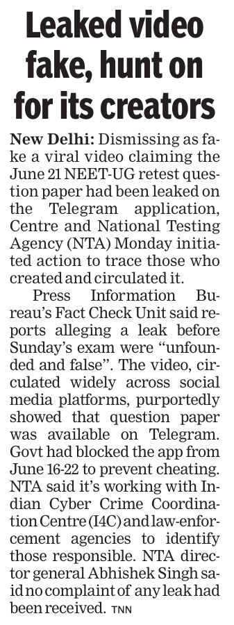 prasannavishy's tweet photo. By all accounts, the NTA appears to have done a commendable job conducting the NEET retest after the earlier paper leak.

The scale of the security apparatus deployed appears to have been massive (ToI report). 51,311 jammers, 38,795 frisking personnel, 48,448 biometric verification staff, a nationwide mock drill, and real-time AI-based surveillance across 551 cities.

The agency also seems to have acted swiftly against the viral "fake leak" video and cracked down on impersonation rackets in Bihar and MP while the examination process was underway.

Yet, while all this may reassure students about the integrity of the examination, lot of folks continue to raise the question - why does a medical entrance exam require a command-centre-led, near military-style operation to ensure fairness?

The answer lies in the structure of NEET itself.

NEET is the only score that determines admission to medical colleges in India. One exam. One day. One number. Every vulnerability (paper leaks, impersonation, dummy candidates, biometric fraud) is concentrated into a single point of failure because the rewards for cheating are enormous and the attack surface is massive.

Which is precisely why an "on-demand, 24x7x365" NEET (something occasionally floated as a solution) is unlikely to work. We simply cannot sustain this level of security infrastructure every single day, indefinitely, across thousands of examination centres.

TBH, the smarter solution is the one the NTA is finally moving towards, although it is unfortunate that it was not implemented immediately after the 2024 leak episode. A JEE Main-style model.

A computer-based test conducted across multiple sessions over a few fixed days, combined with percentile normalisation and best-of-attempt scoring, reduces the risks substantially.

TA has already informed the Supreme Court that NEET-UG is expected to move to a CBT format from 2027, with multi-session and potentially multi-stage testing under consideration. Digital delivery effectively eliminates the traditional physical paper-leak vector. A limited number of staggered sessions also removes the incentive to target a single mega examination day, without requiring a parallel security state to operate every day of the year.

In countries such as the United States, the MCAT is only one component of the admissions process, alongside science GPA, clinical exposure, research experience, personal statements and institution-specific evaluations. In India, however, NEET remains the sole criterion for medical admissions. A genuinely multi-criteria admissions model is still years away from being practical at scale.

Until India eventually moves in that direction, the NTA will continue to rely on a massive security apparatus to protect the integrity of an examination that shapes the aspirations of nearly 1.4 million medical aspirants every year.