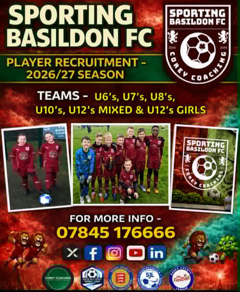 S_Basildon_FC's tweet photo. ⭐️ PLAYER RECRUITMENT FOR NEXT SEASON ⭐️

#SquadBooster #Essex #Basildon #Football #Youth @Corey_Coaching #SBFC #SportingBasildonFC https://t.co/JjFiYH14P6