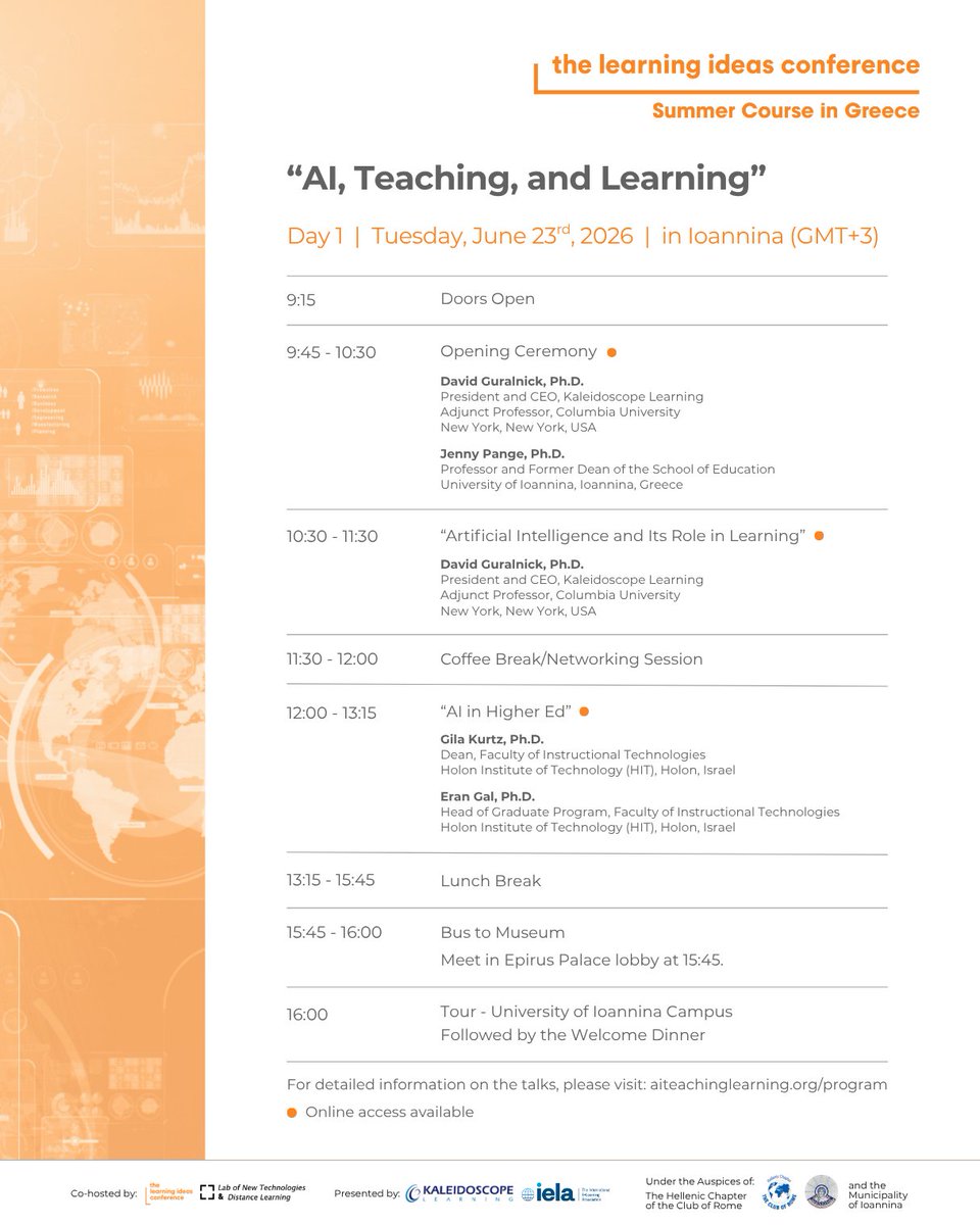 learningideasco's tweet photo. Our summer course is officially kicking off! Whether you're here or tuning in remotely, get ready for an exciting day of discussions on AI, teaching &amp; learning, plus a museum tour at the University of Ioannina campus!

Explore today’s program: https://t.co/z5LSgB5JVT

#TLIC2026 https://t.co/mT0FpjoMpP