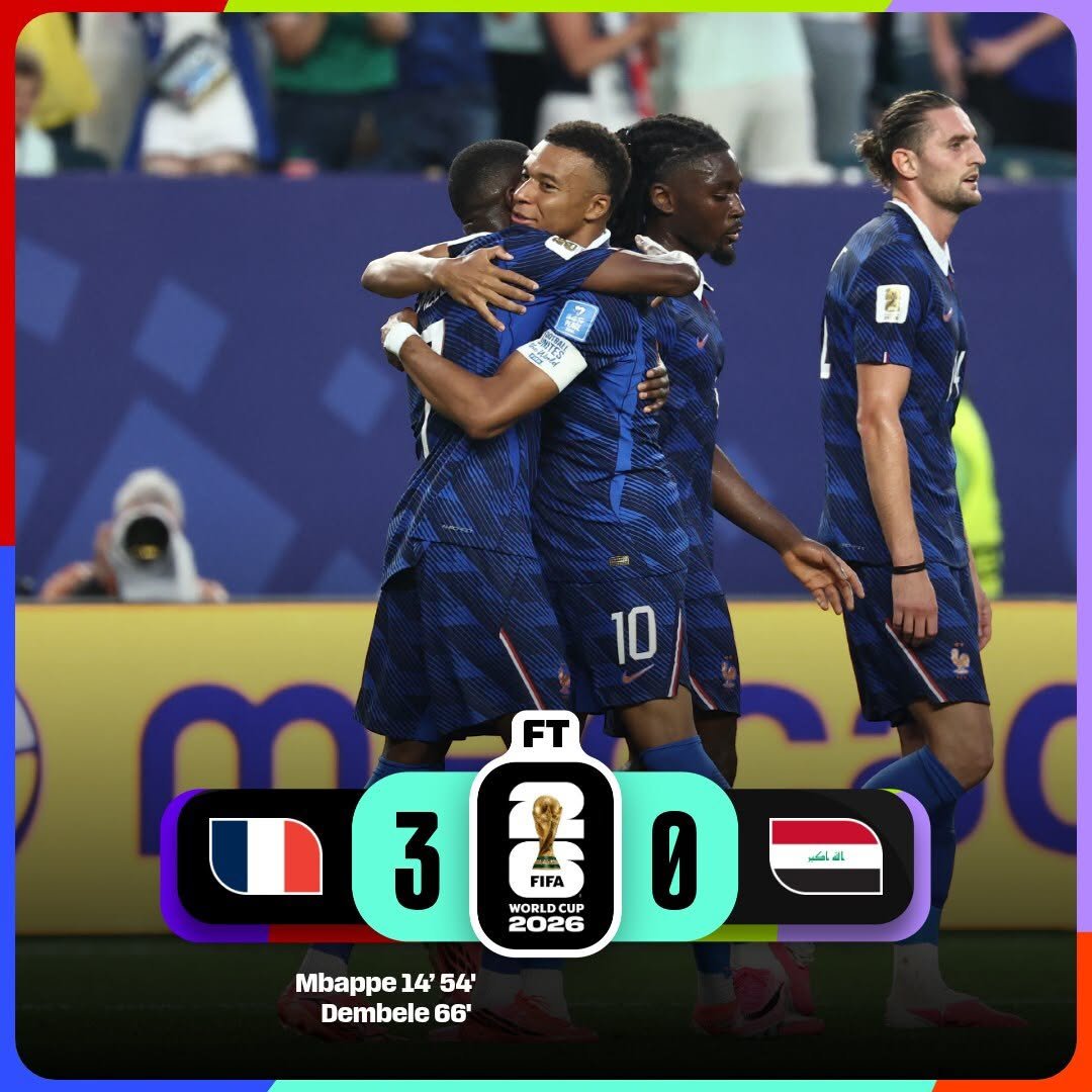 manunited05's tweet photo. Copa Mundial de la FIFA 2026.
#FIFAWorldCup2026
Grupo I.
Francia 3-0 Irak
Philadelphia Stadium, Filadelfia, Estados Unidos. https://t.co/JlALXf4Hb5