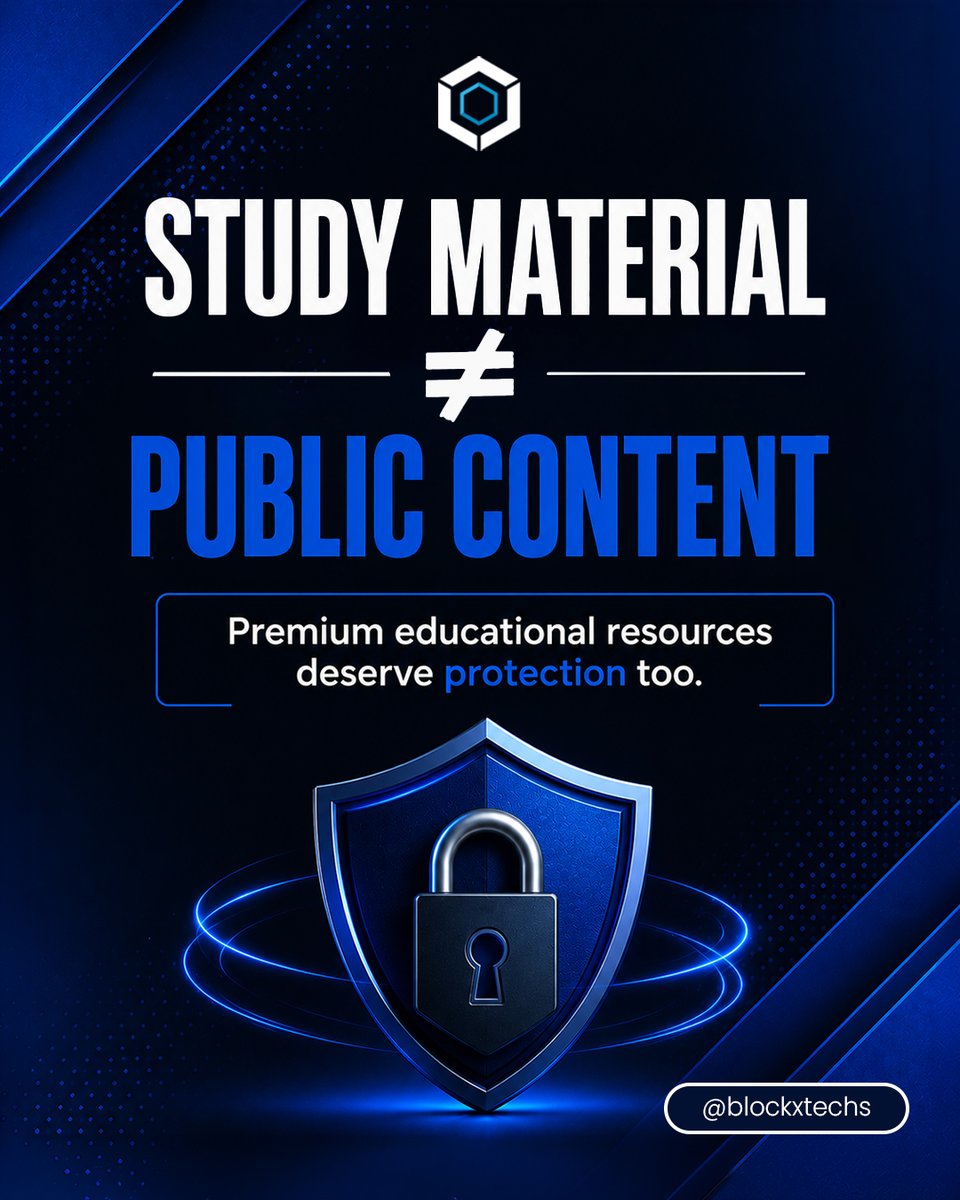 blockxtechs's tweet photo. Behind every premium study material is time, expertise, research, and intellectual property.

Educational piracy doesn’t just affect businesses — it impacts creators, educators, and learning platforms investing in quality content.

#BLOCKX #AntiPiracy #EdTech #ContentProtection #DigitalRights #CyberSecurity #IntellectualProperty #EducationTechnology