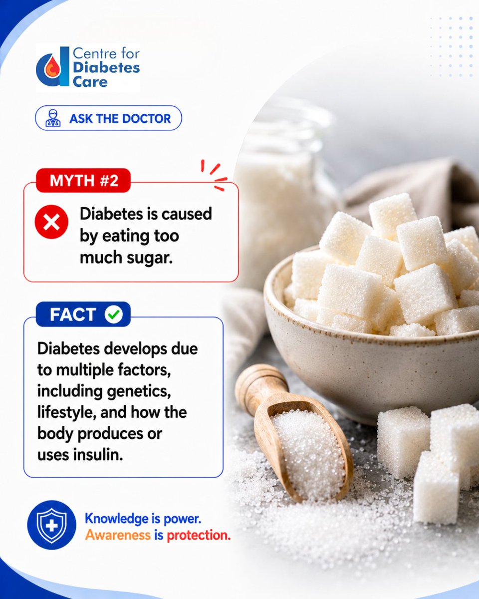 cdc_centers's tweet photo. 🚫 Myth: Only overweight people get diabetes.
✅ Fact: Diabetes can affect anyone, regardless of body type.

Genetics, age, lifestyle, and family history all matter. Stay informed. Stay healthy.

#MythVsFact #DiabetesAwareness #AskTheDoctor #DiabetesCare #HealthEducation https://t.co/ArVVOWiiI6