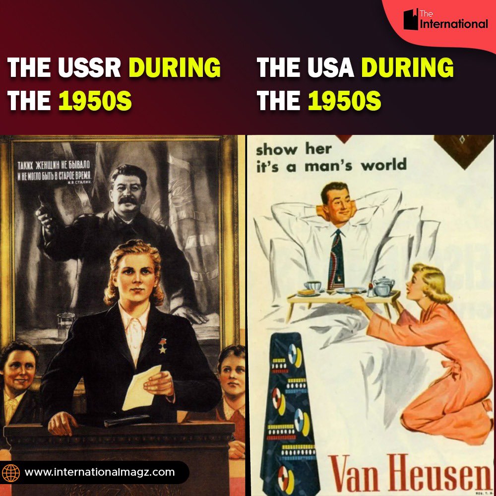 TheIntlMagz's tweet photo. The USSR historically had a significantly higher percentage of women in STEM than the USA. While US women comprised just 5% of chemistry PhDs and 1.6% of engineers in the 1960s, Soviet Russia boasted around 40% in chemistry and 28% to 58% in engineering. https://t.co/1t2gIRpJzW