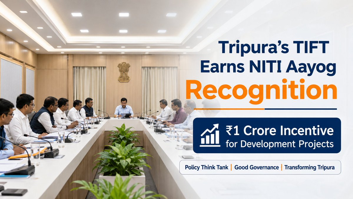 BasantiBijay's tweet photo. #Tripura earns #NITIAayog recognition for successfully establishing #TIFT under the State Support Mission.
The ₹1 crore incentive will help strengthen evidence-based policymaking, strategic planning and development initiatives in the state.
#GoodGovernance #Development https://t.co/yPdabHBriI