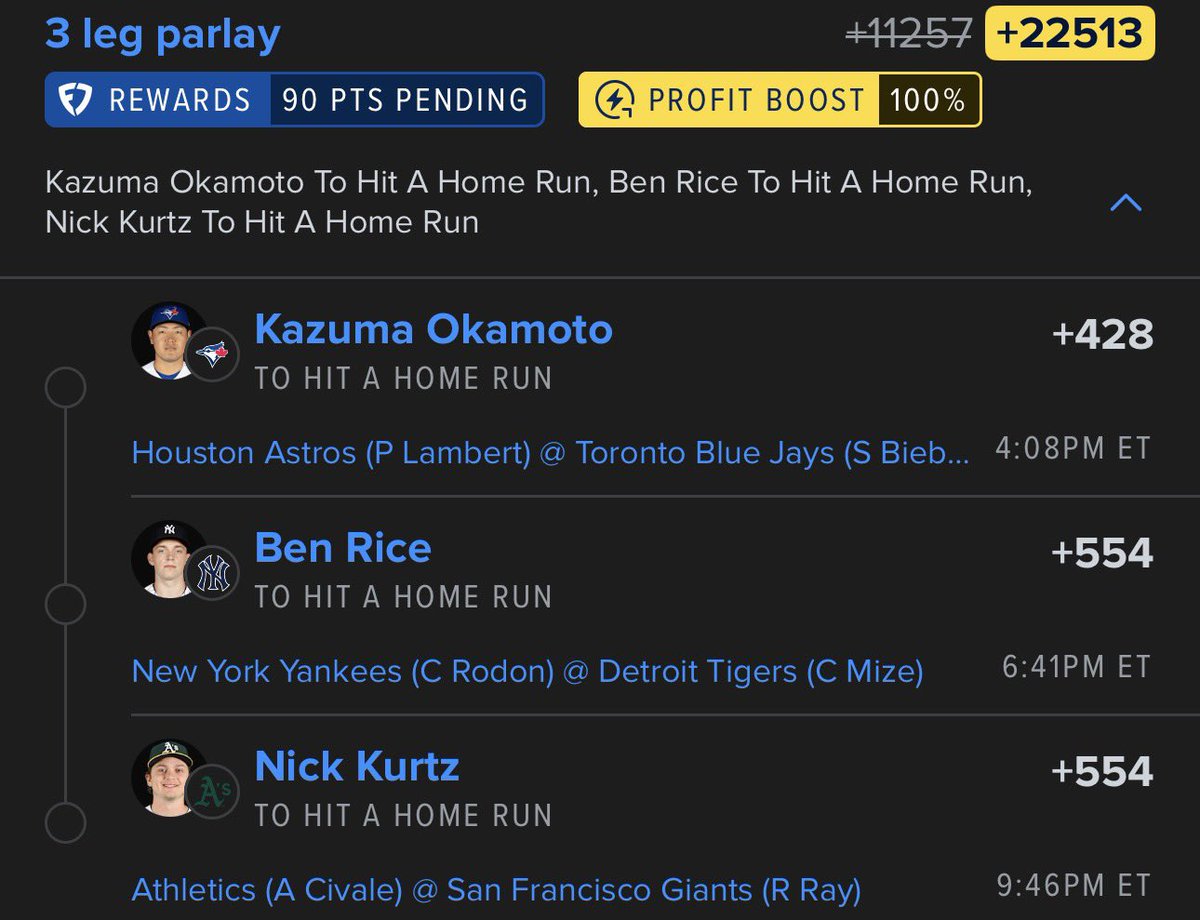LaFemillie's tweet photo. Early look for tmr 💣💣

If Moniak ends up playing I will be playing a second variation swapping in him for Rice so make sure u keep an eye on that

Also if Okamoto don't go by the time Yankees game starts & If Moniak is playing then I'll run Rice/Moniak/Kurtz

Everything depends if Moniak plays tmr