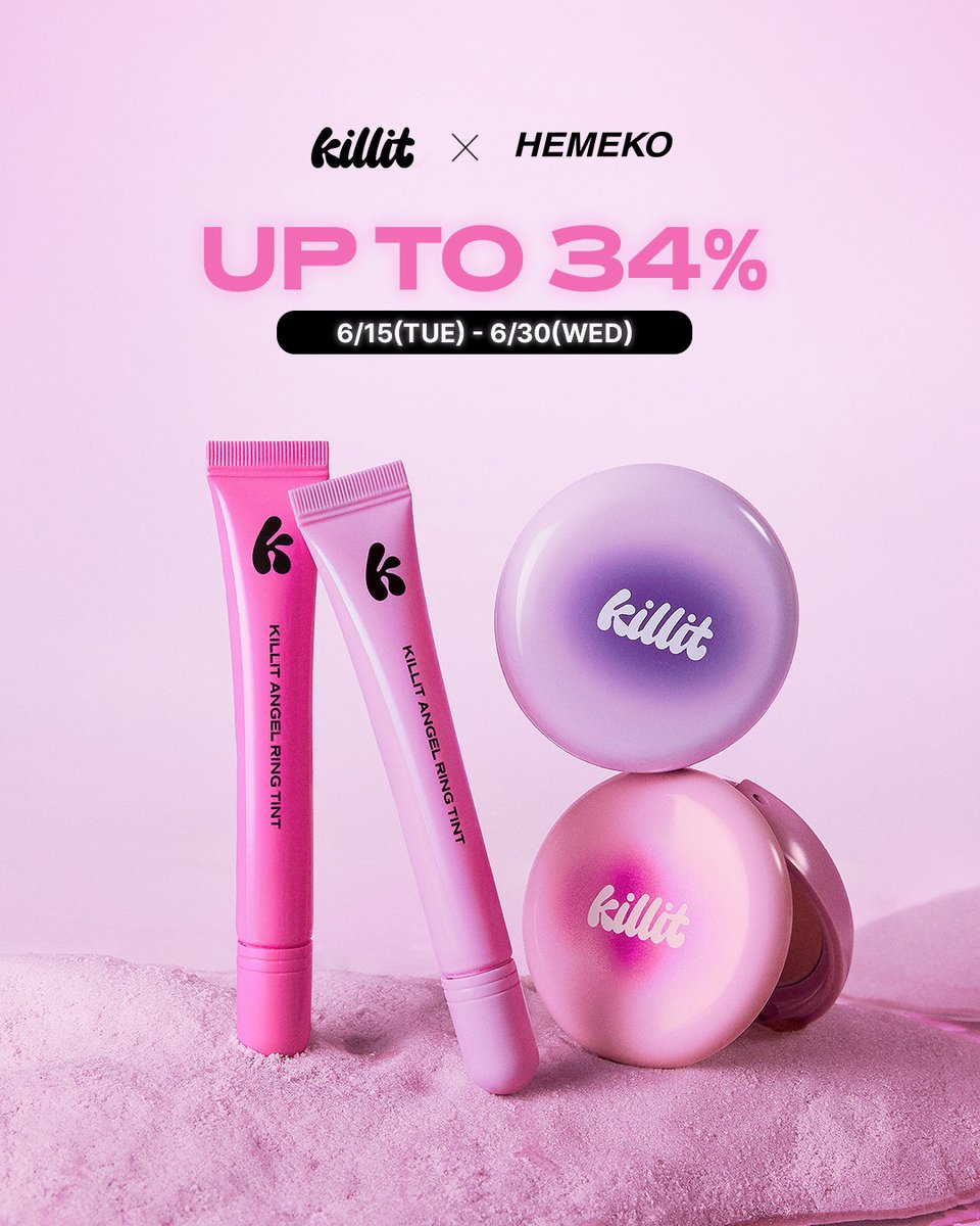 killit_official's tweet photo. 📢 킬릿 × 헤메코 🩷

특가 기획전 진행중 !!
6/15(월) - 6/30(화)

🔥UP TO 20% OFF🔥
파우치에 하나쯤은 꼭 있어야하는 엔젤링 틴트와
이번 여름 필수품인 파우더 팩트는 어떠신가요?👀

지금 바로 고르러 가요🏃🏻‍♀️‍➡️🏃🏻‍♀️‍➡️
🔗https://t.co/DD3TlKeF6d https://t.co/2RKsyF5G0P