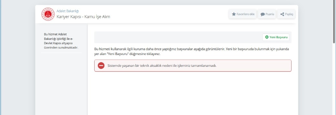 Elememtdia's tweet photo. Sayın Adalet Bakanımız @abakingurlek ve @adalet_bakanlik 
Adalet Bakanlığı personel alımı başvurularında son günde yaşanan teknik aksaklıklar nedeniyle başvurular tamamlanamamıştır. Gün içerisinde sistem sürekli hata vermiş bu durum önceki günlerde de görülmüştür. https://t.co/rXy9Req9Zy