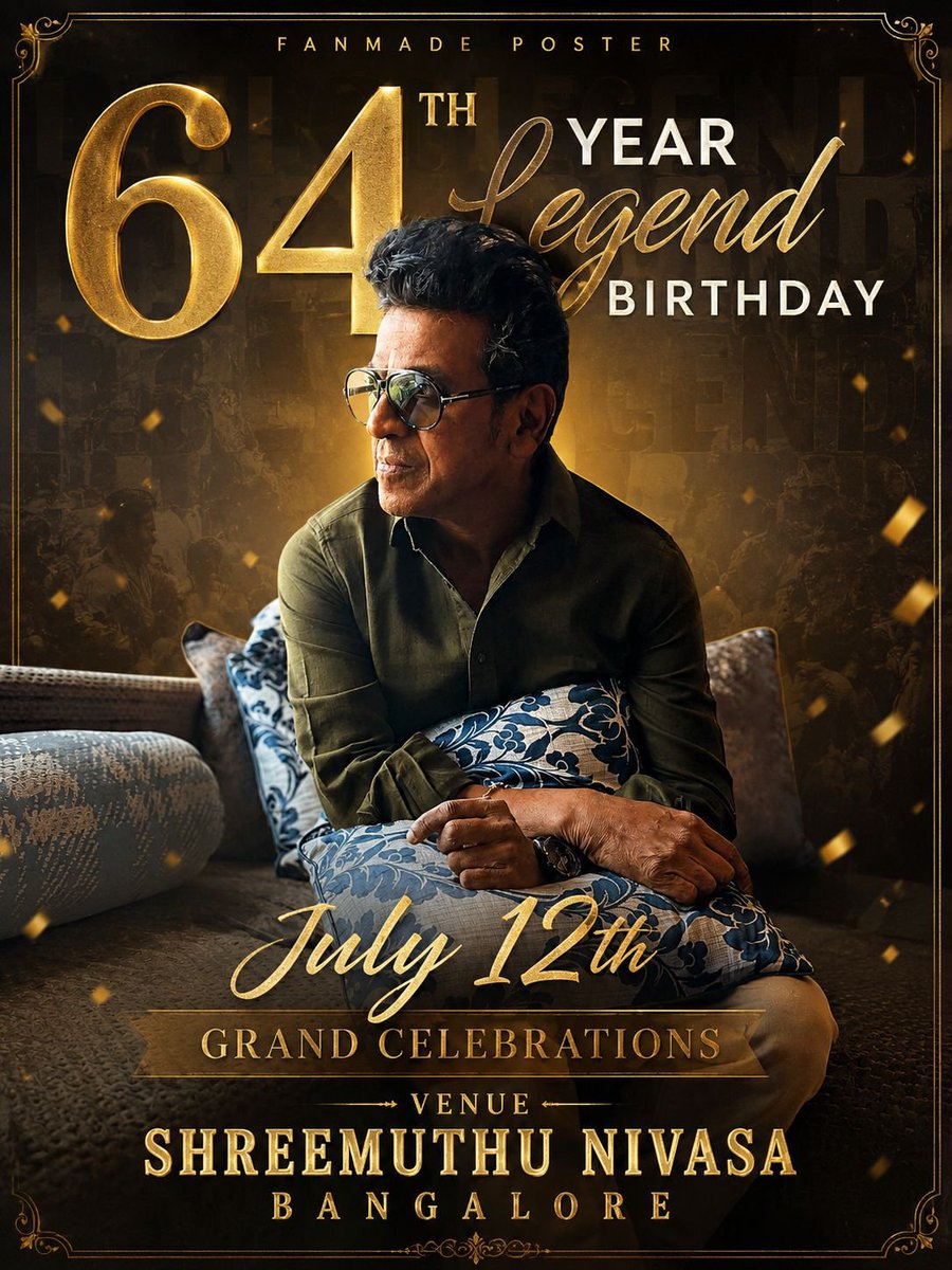 AMkarthik63's tweet photo. 64 Years of Legacy. ❤️
#Shivanna64thBirthday Grand Celebrations at Sri Muthu Nivasa on July 12th! 🎉
Celebrations begin from July 11th night 💥
A special gift from #Shivanna for all his fans is loading... ⌛️🔥

#KingShivanna 👑  @NimmaShivanna 
@ShivaSainya @GeethaPictures https://t.co/oQ7mzMrnZf