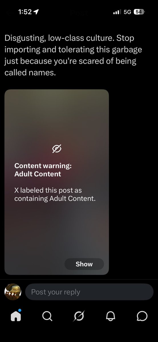 CartesianDemons's tweet photo. @DsfasdFasf6234 @kangminlee @X Here’s what it looks like in Hong Kong. I can just click show, and it shows. It’s only censored in Europe. https://t.co/aezW7NT6tc