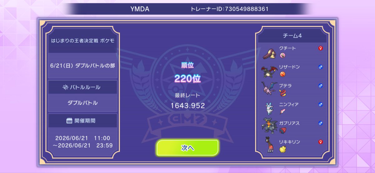 HAKuA_346's tweet photo. もっと順位低いかと思ってた。
トレチケうんめぇ～～～～～～
#ポケモンチャンピオンズ
#ポケチャン
#ダブルバトル https://t.co/Q7fVF7tvTW