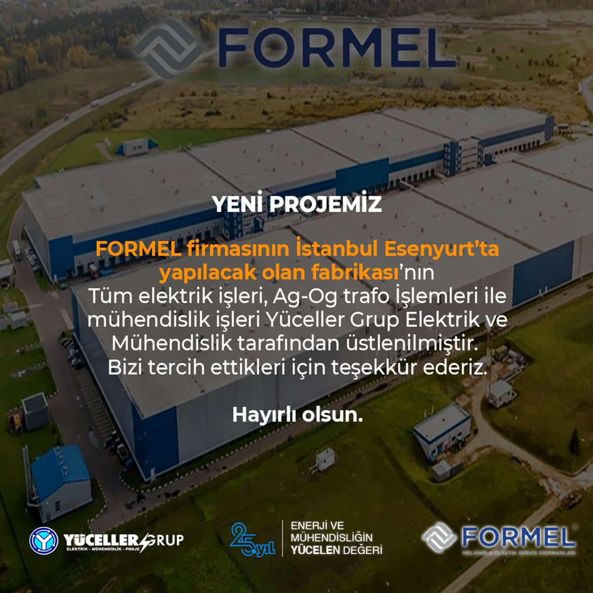 yucellergrup's tweet photo. Yeni Projemiz “FORMEL”
İstanbul Esenyurt’ta yapımına başlanan fabrikası’nın; Tüm elektrik, elektronik taahhüt, trafo ve ges imalatları, pano imalatları ve mühendislik hizmetleri işlerini üstlenmekten gurur duyarız.

Yeni projemizin hayırlı olmasını dileriz.

#FORMEL #YücellerGrup https://t.co/PLDpKcvVf5