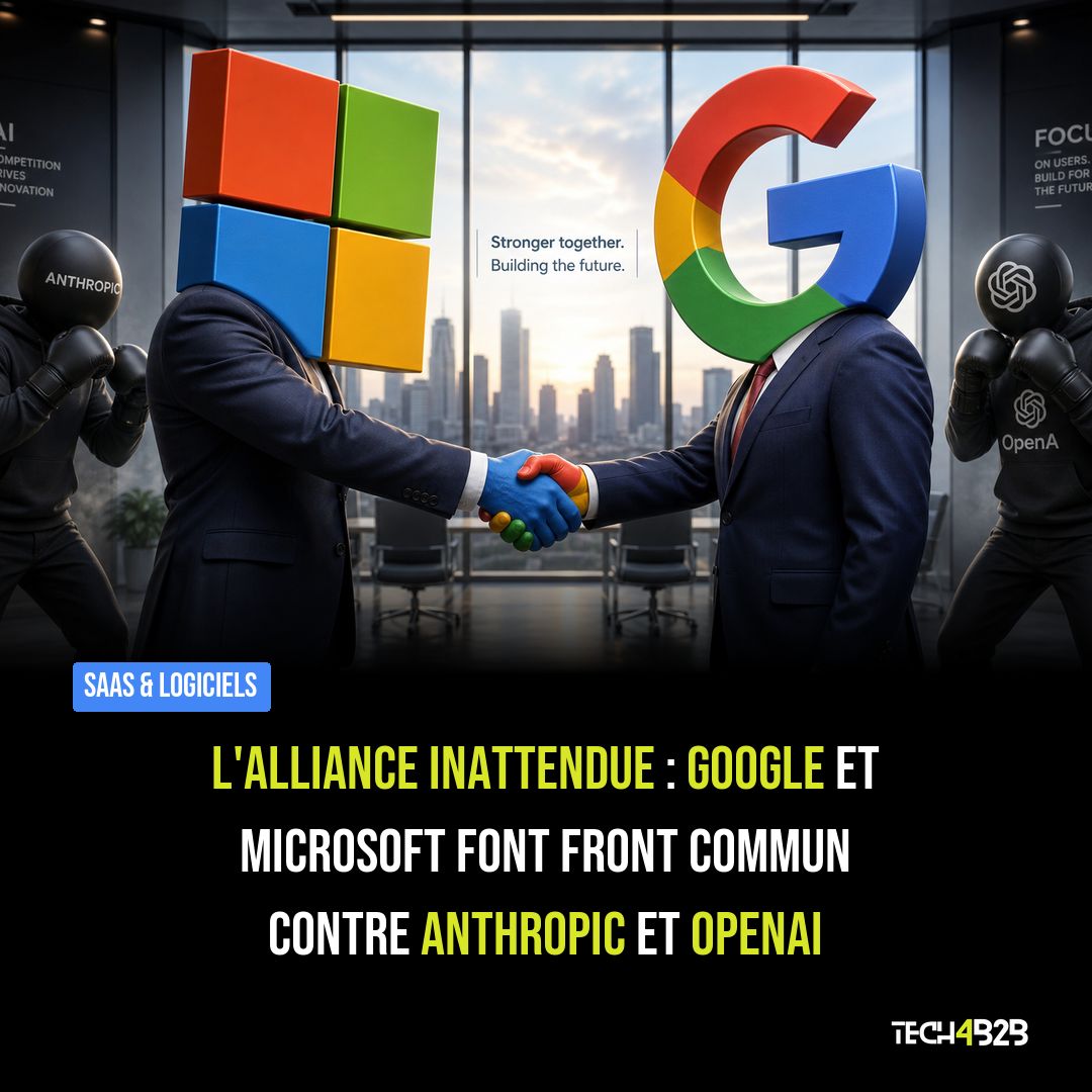 tech4b2b's tweet photo. Google et Microsoft feraient front commun pour contenir OpenAI et Anthropic sur le marché entreprise. Deux rivaux historiques du cloud alliés face aux pure-players IA https://t.co/ItMk5xfVd4 https://t.co/0HH1Cr4cHo