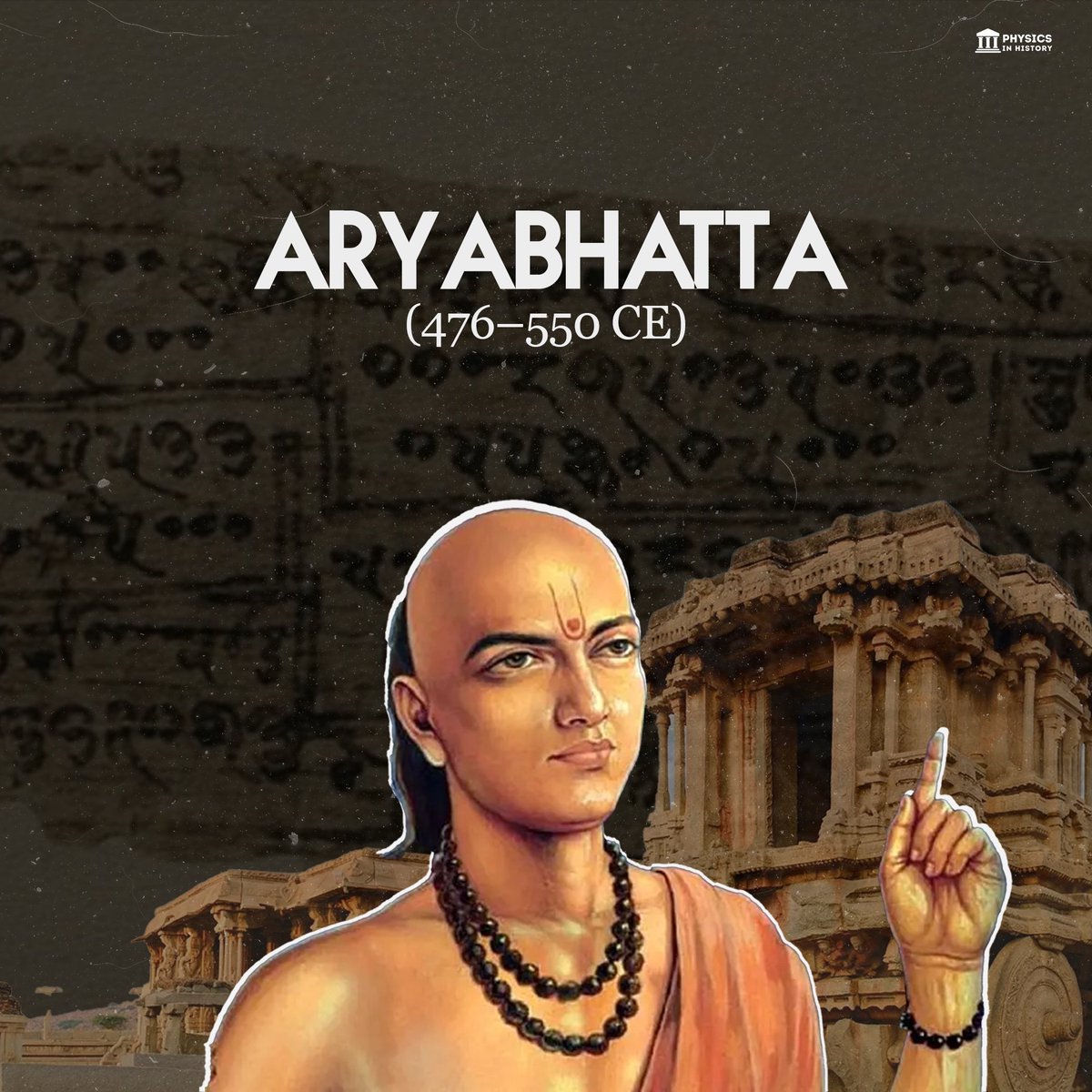 PhysInHistory's tweet photo. Aryabhatta, a remarkable Indian mathematician and astronomer, wrote his most famous treatise, Aryabhatiya, when he was only 23 years old. It contains 121 verses on various topics of mathematics and astronomy, such as the value of pi, the solution of quadratic equations, the calculation of eclipses, and the motion of planets.