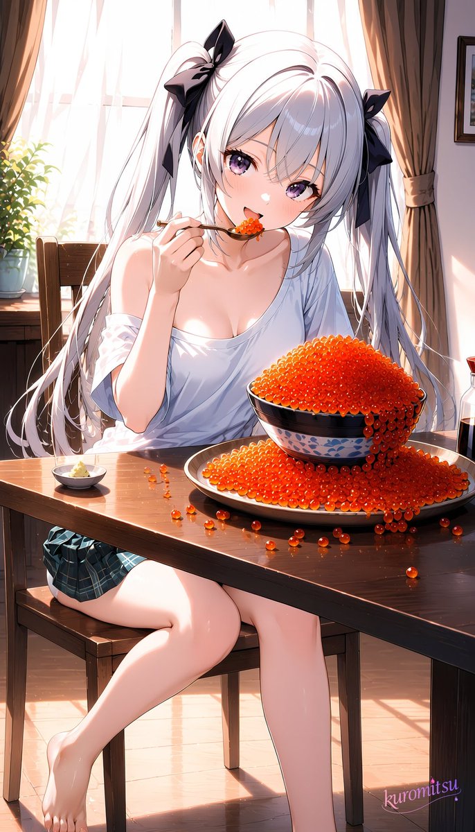 kuromitsu_illus's tweet photo. 「ん〜！　プチプチさいこ～♪」

るな 💜 SFW illustration.
#突撃うちの子ご飯

今日はリリィさんの企画に参加です☘️
こぼれイクラ丼、美味しそうでしょ？

通常リリィさんが来てくれるのかな？((o(´∀｀)o))ﾜｸﾜｸ https://t.co/5rGAw2ldpr