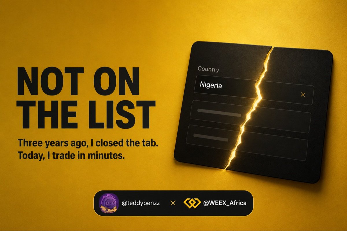 teddybenzz's tweet photo. Three years ago, I tried signing up for a "global" crypto exchange and got stuck at the KYC page because Nigeria wasn't even listed as a supported country.

I remember closing the tab and accepting that some doors simply weren't built for people like me.

That memory resurfaced last month, except this time I was on the other side of the system, trading naira directly into USDT in minutes. No stress. No rejection.

𝗪𝗲𝗲𝗫 𝗱𝗶𝗱𝗻'𝘁 𝗷𝘂𝘀𝘁 𝗹𝗲𝘁 𝗺𝗲 𝗶𝗻. 𝗜𝘁 𝗯𝘂𝗶𝗹𝘁 𝗮 𝗱𝗼𝗼𝗿 𝘄𝗵𝗲𝗿𝗲 𝘁𝗵𝗲𝗿𝗲 𝘄𝗮𝘀𝗻'𝘁 𝗼𝗻𝗲 𝗯𝗲𝗳𝗼𝗿𝗲.

Here's the full story and why it matters more than most people realize.🧵🔻