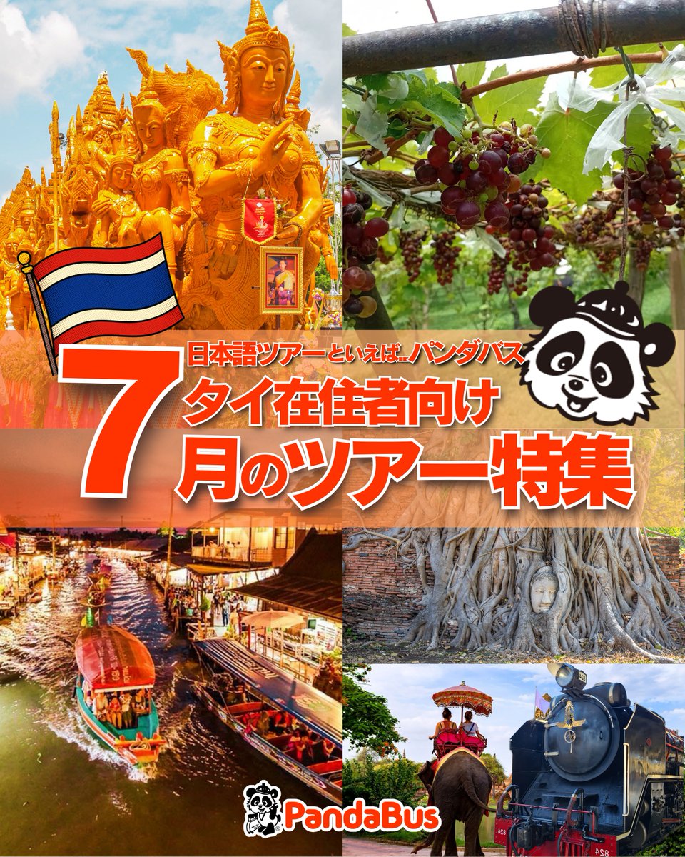 pandabus_bkk's tweet photo. 🇹🇭タイで旅行を考えている方、タイで生活している方へ

いつもの観光地巡りとは少し違う、
"ちょっと特別な週末旅"をしてみませんか？
タイ支店では、日本人向けの遠足ツアー
https://t.co/RHlGxzdguZ

気軽に参加できて、日本語ガイド付きだから安心😊
ご家族やご友人との思い出作りにもおすすめです https://t.co/F0B65s9JDE