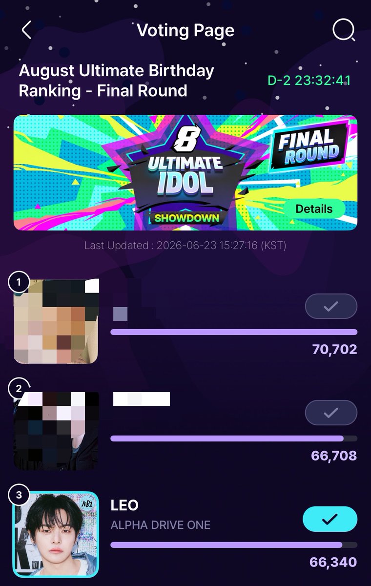LEOINTLVOTING's tweet photo. 🚨#LEELEO FANDORA BIRTHDAY POLL ALERT🚨

We dropped to 3rd place ‼️

FANDORA APP
📊 August Ultimate Birthday Ranking - Final Round

🏅Max Vision Hongdae Entrance (7 Days) 
🎯 Target:🥇
⏳ Due: 06/26 ‼️ (15:00 KST)

———————————————————
[📈] Current Rank : 🥉
[🚨] Gap to rank🥇:  4,362 ⚠️
———————————————————

✉️ :  Kindly continue collecting and vote for Leo here!!🤍

#LEO #리오 #이리오 #LEO_ALD1 #リオ #李理 #ALPHADRIVEONE      #ALD1      #알파드라이브원