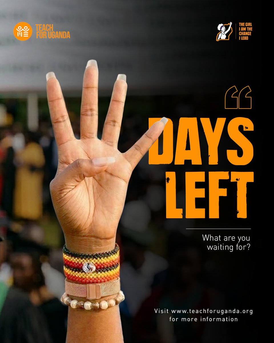 TeachForUganda's tweet photo. 4 days to go.......

In just four days, applications for Cycle 1 of the Teach For Uganda STEM Fellowship will close.

This is a call to young female STEM graduates ready to lead, inspire, and help girls see what is possible.

And as we prepare to place more leaders in classrooms, we are also working to ensure learners have something just as powerful: BOOKS!!!

Because a child cannot learn to read without something to read.

Apply for the STEM Fellowship before 27th June  PM EAT.
 https://t.co/6g5dlmyn6u

Support the Give a Book Campaign:
 https://t.co/XdcAOpYz5X

Lead the change. Give the change wings.
#TheGirlIam #TheChangeILead