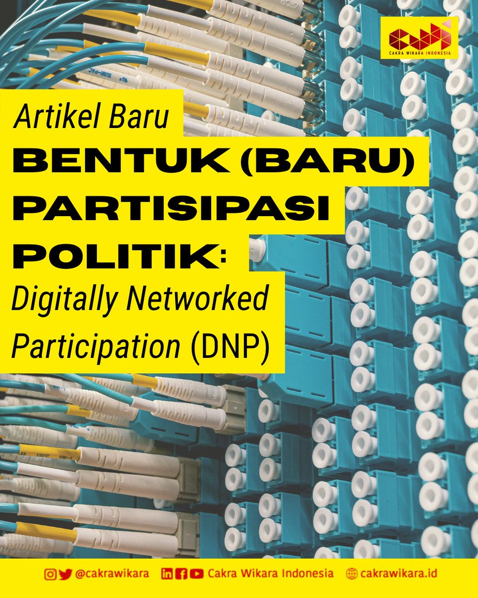 CakraWikara's tweet photo. ARTIKEL BARU
[Bentuk (Baru) Partisipasi Politik: Digitally Networked Participation (DNP)]

Dengan kehadiran internet, muncul Digitally Networked Participation (DNP). Kira-kira, bagaimana perubahan cara masyarakat berpartisipasi dalam politik?

#Regenerasi #Samsara #Politik https://t.co/I0lffUjlu5